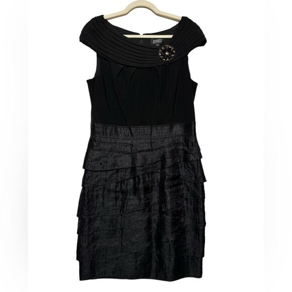 Adrianna Papell Dresses & Skirts - Adrianna Papell Black Ruffle Beaded Knee Length Formal Pencil Dress Plus Size 14